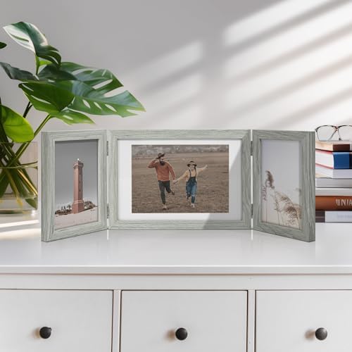 Afuly Triple Photo Frame with Shabby Chic Grey Wood Design