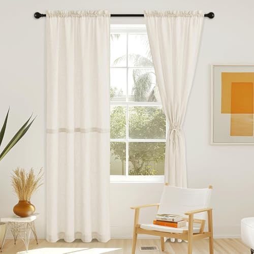 NICETOWN 80 Inch Linen French Door Curtain with Drawstring Tieback