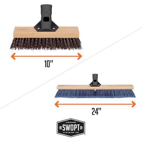 SWOPT 10 Deck Brush 24 Push Broom Combo with 60 Wooden Handle