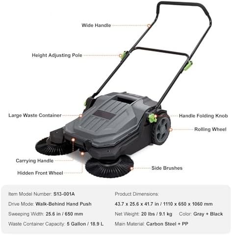 TOQIJUN 256 Push Floor Sweeper with 5-Gallon Container 1