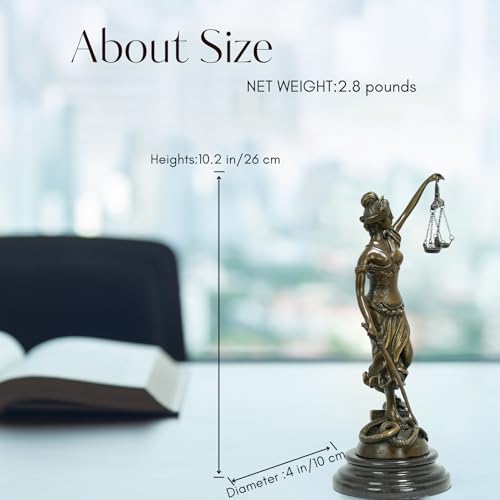 Blind Lady Justice Statue - Pure Bronze Sculpture with Marble Base