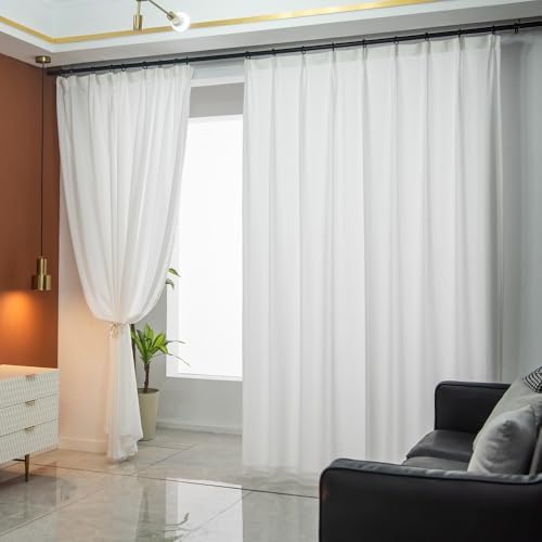 Non-See-Through White Curtain 90 Inch 2 Panels Privacy Drapes
