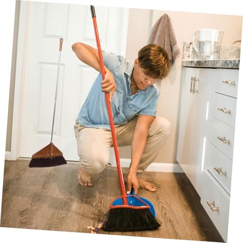 Wood Grain Broom with Ergonomic Handle for Indoor Outdoor Cleaning