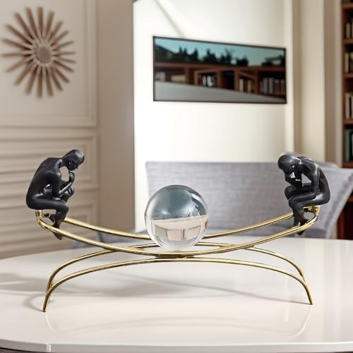 Modern Thinker Statue with Glass Orb Gold Home Decor 1