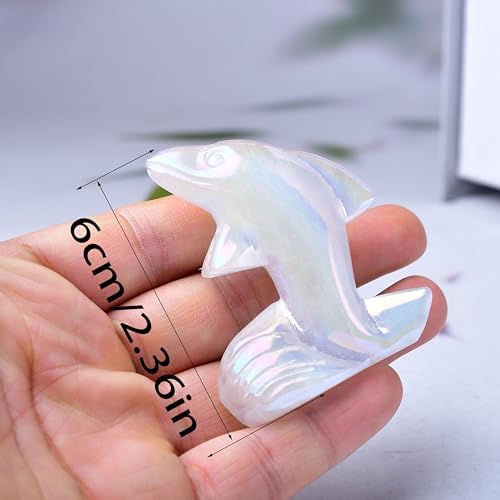 WUYOUSHI 1PC Electroplated Clear Quartz Dolphin Statue Home Decor