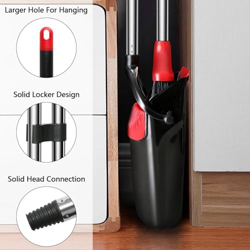 Loonpon 43 Inch Broom and Dustpan Set Black Red