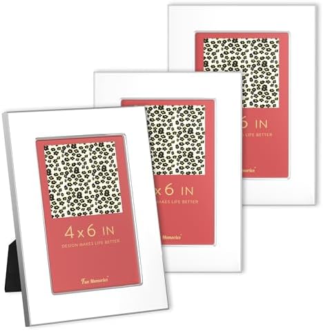 Fun Memories 4x6 Picture Frame - White Enamel Glass with Silver Metal Edge
