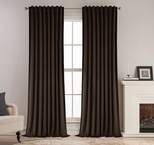 SMILETIME 52 x 96 Brown Back Tab Curtains 2-Panel Set