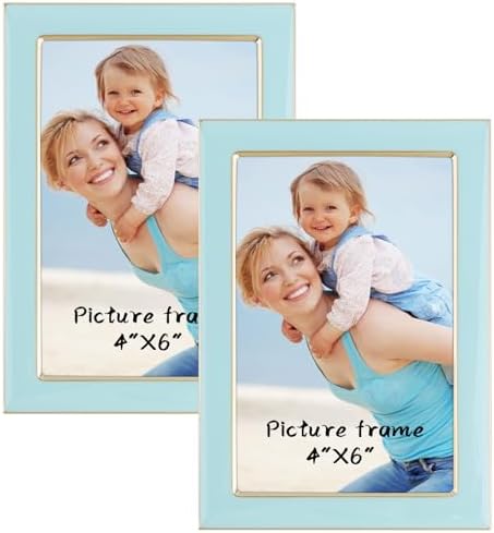 4x6 Light Blue Enamel Picture Frames with Gold Edges 2 Pack