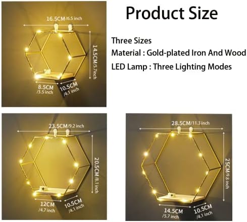 Liywall Hexagon Floating Shelves with LED Lights Set of 3 1