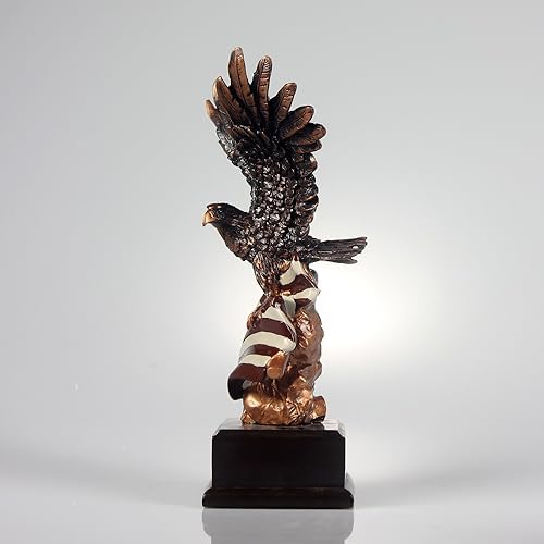 Bald Eagle with American Flag Statue Decor Figurine