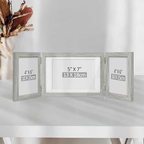 Afuly Triple Photo Frame with Shabby Chic Grey Wood Design