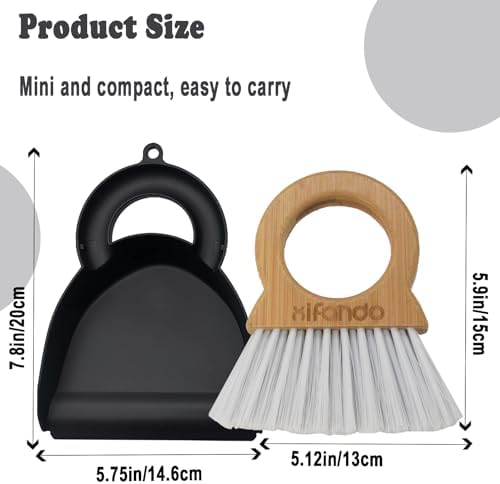 Xifando Mini Broom and Dustpan Set with Bamboo Handle
