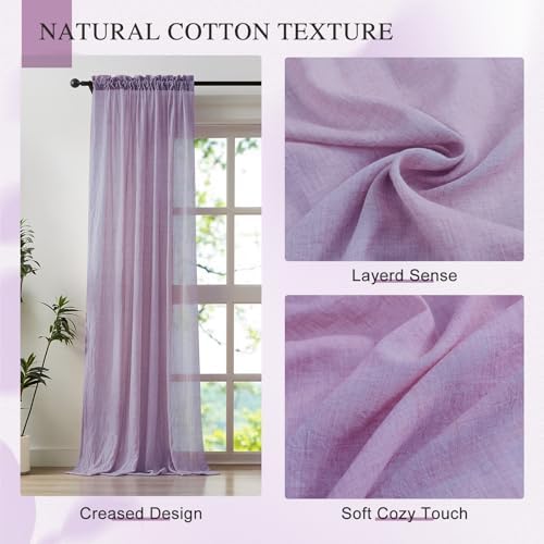 Anpark Purple Sheer Curtains 2 Panels 104 Inches Wide