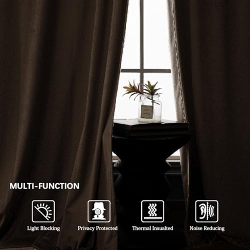 SMILETIME 52 x 96 Brown Back Tab Curtains 2-Panel Set