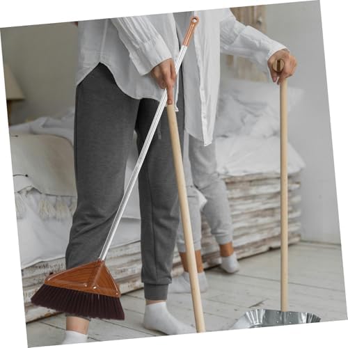 Wood Grain Broom with Ergonomic Handle for Indoor Outdoor Cleaning
