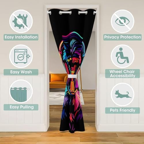 Feelyou 42x80 Inch Velvet Door Curtain with 3D Monkey Design