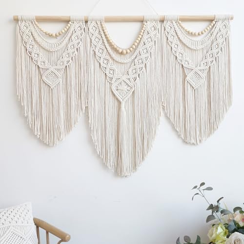 Guzhiou Macrame Wall Hanging - Boho Wood Bead Decor