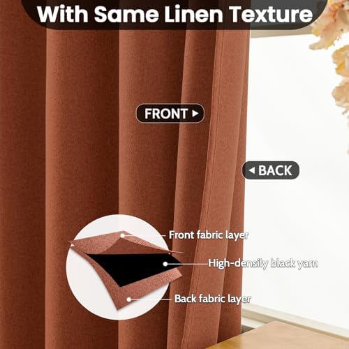 COSVIYA Blackout Burnt Orange Linen Curtains 2 Panels Set 90 Inch