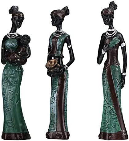 XINGYAN 3PCS African Tribal Lady Resin Statues Set