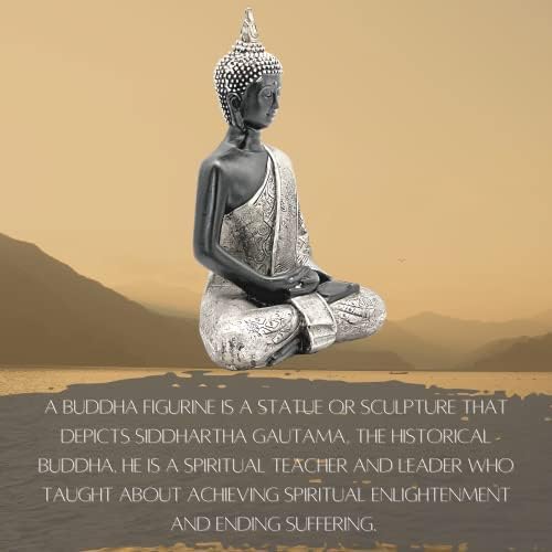 Bellaa 8 Inch Black and Silver Buddha Statue