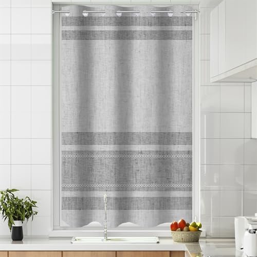 AWERT Grey Striped Linen Curtain Panel 52x90 Inches
