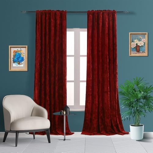 Liians Velvet Blackout Curtains 2 Panels Burgundy 52x96 Inch