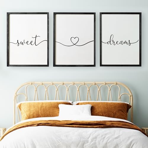 Set of 3 Framed Sweet Dreams Wall Signs 11x14 Black