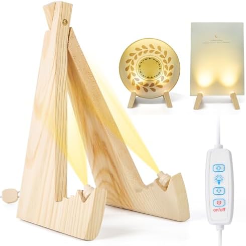 Bnlei Adjustable Wooden Plate Stand with Mood Light