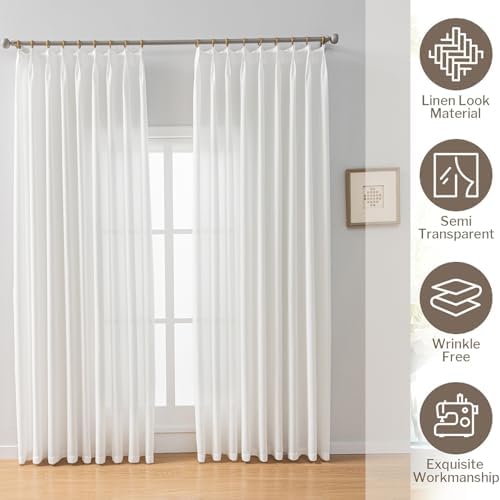 White Flax Linen Curtains 90 Inch Long
