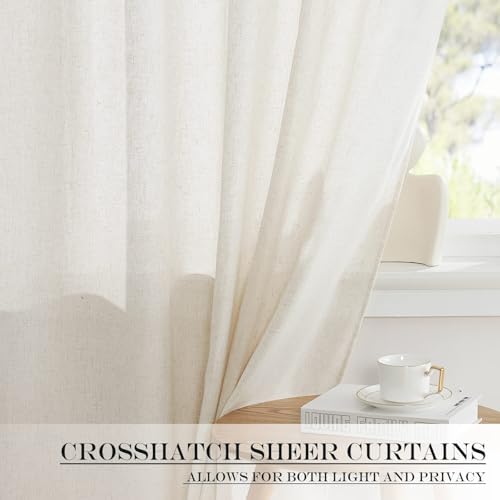 NICETOWN 80 Inch Linen French Door Curtain with Drawstring Tieback