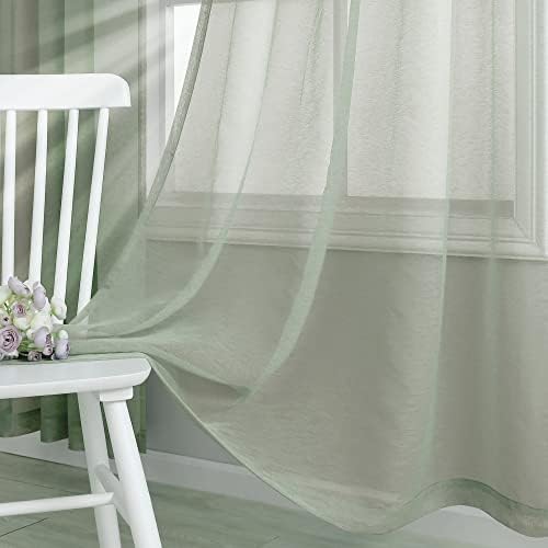 Pitalk Sage Green Sheer Curtains Set of 2 Panels 72 Inch Rod Pocket