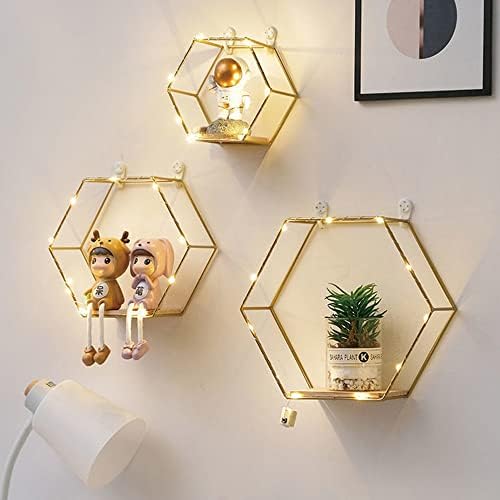 Liywall Hexagon Floating Shelves with LED Lights Set of 3 1