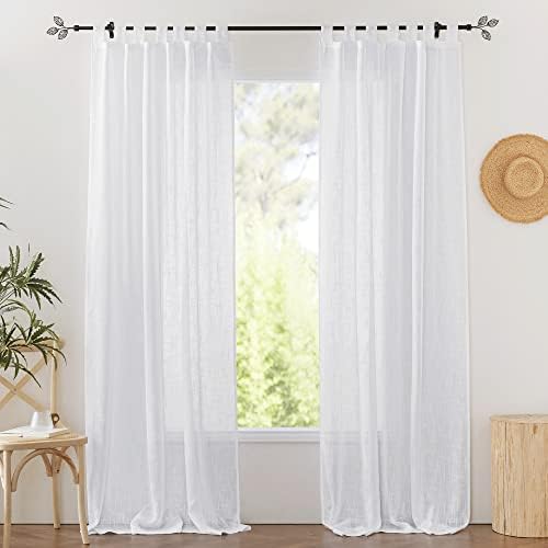RYB HOME White Linen Sheer Drapes 2 Panels 104 Inch Wide