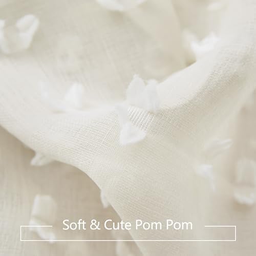DANCURTON Cream Sheer Curtains 2 Panels Pom Pom Pattern