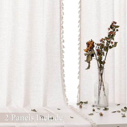 Natural Cream Beige Boho Linen Curtains 2 Panels