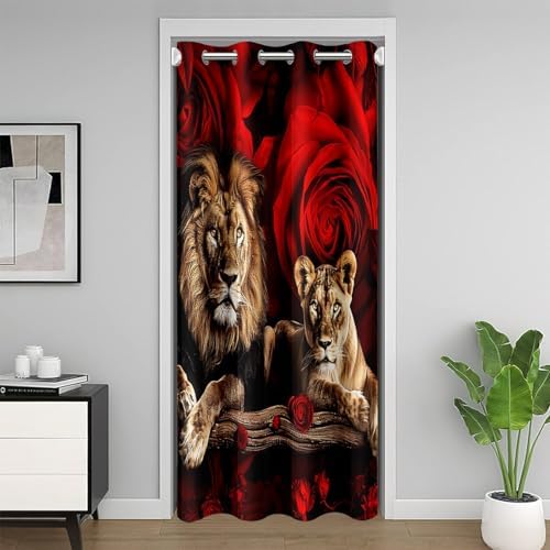 Feelyou 3D Lion Door Curtain 34x80 Red Rose Floral