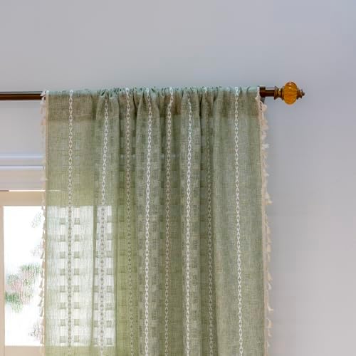 Deeprove Boho Curtain Panel 96 Inches Long Sage Green