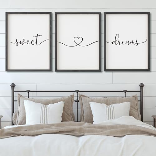 Set of 3 Framed Sweet Dreams Wall Signs 11x14 Black