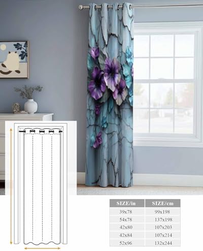Carosoffe Purple Flower Grommet Door Curtain 52x96