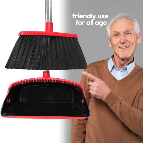 TIMY CLEAN Long Handle Broom Set with Dustpan