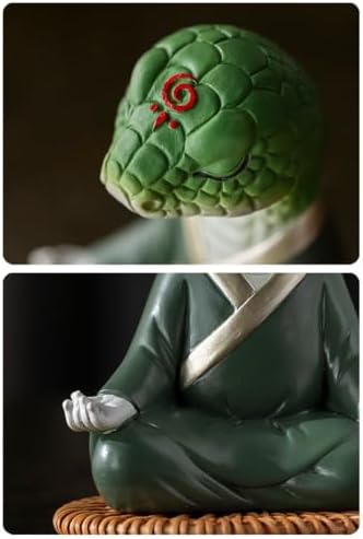 Zen Snake Figurine Statue - Green Resin Feng Shui Decor