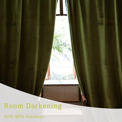 YOFUN Olive Green Velvet Curtains 96 Inch 2 Panels