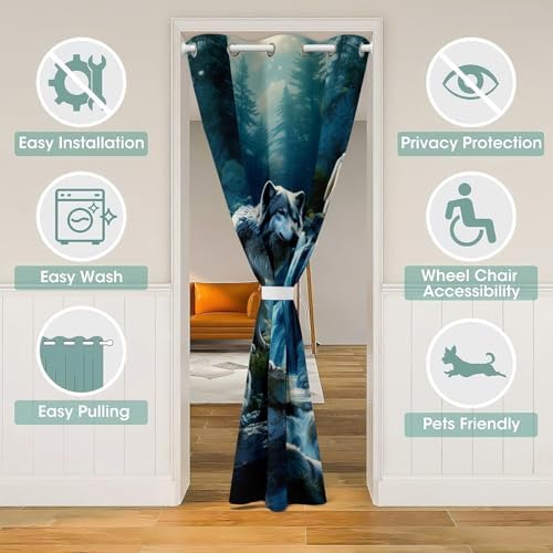 Feelyou Wolf Door Curtain 34x80 Blackout Privacy Panel 1
