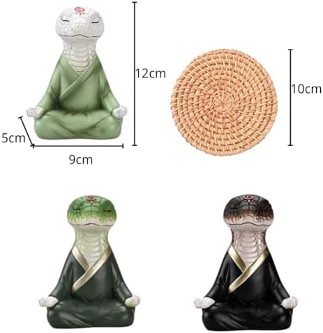 Zen Snake Figurine Statue - Green Resin Feng Shui Decor