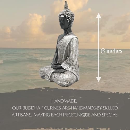 Bellaa 8 Inch Black and Silver Buddha Statue