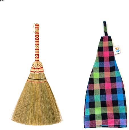 SKENNOVA 11 Inch Tiny Asian Whisk Broom with Embroidery Handle