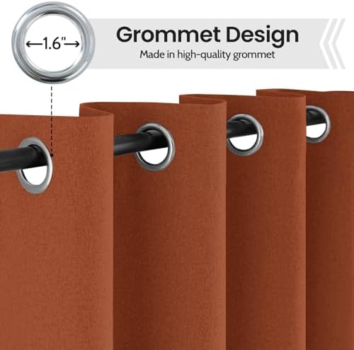 COSVIYA Blackout Burnt Orange Linen Curtains 2 Panels Set 90 Inch