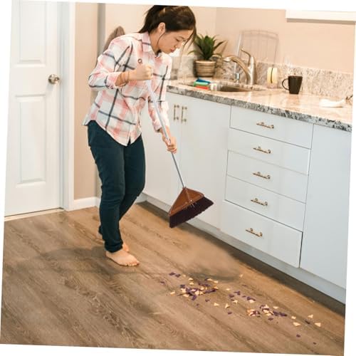 Wood Grain Broom with Ergonomic Handle for Indoor Outdoor Cleaning