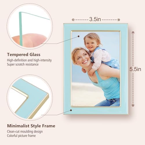 4x6 Light Blue Enamel Picture Frames with Gold Edges 2 Pack